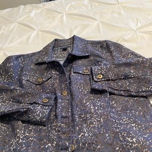 Ladies Denim jacket (Blue) with brown and gray spots.